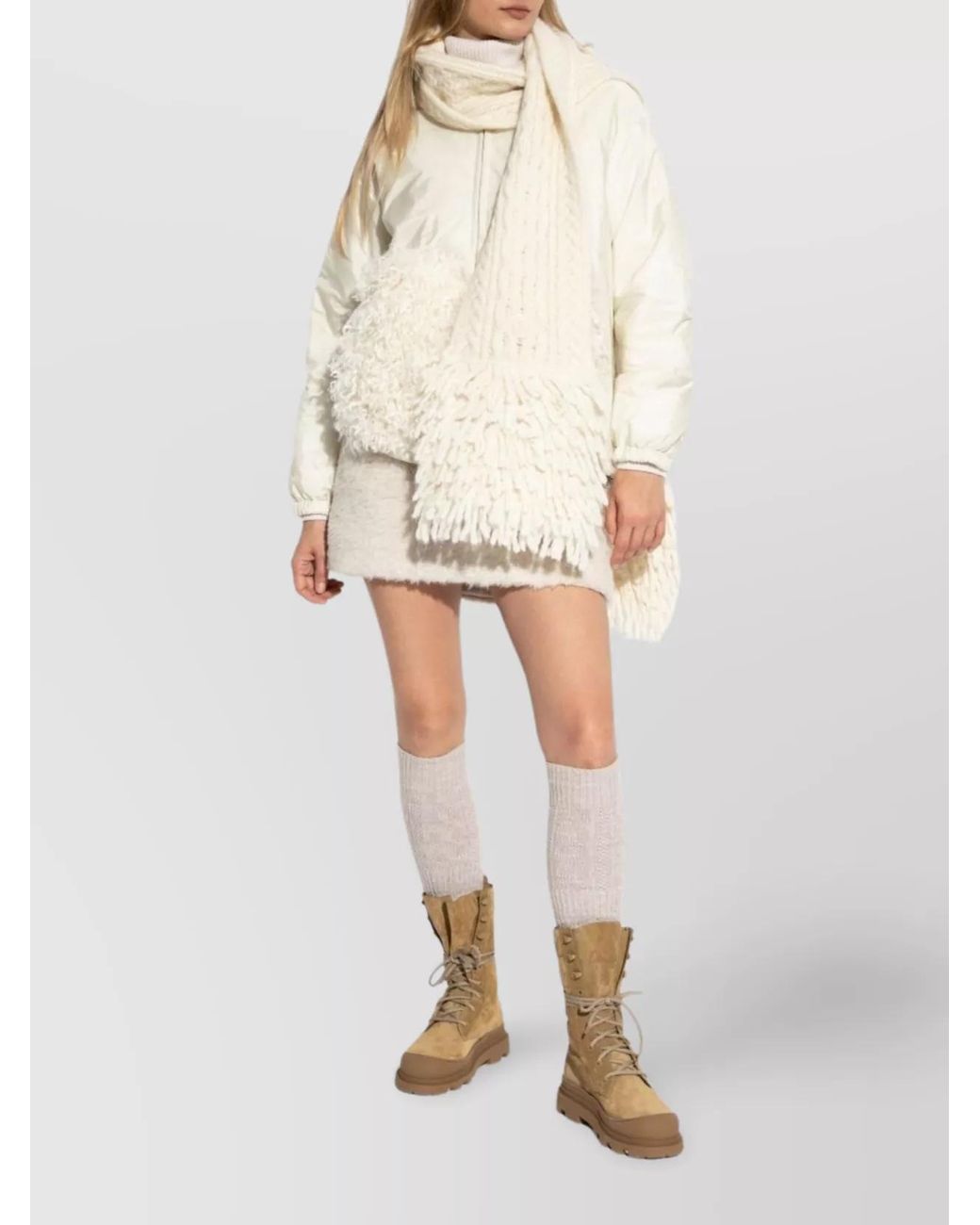 Moncler Natural Curly Textured Hooded Puffer Jacket