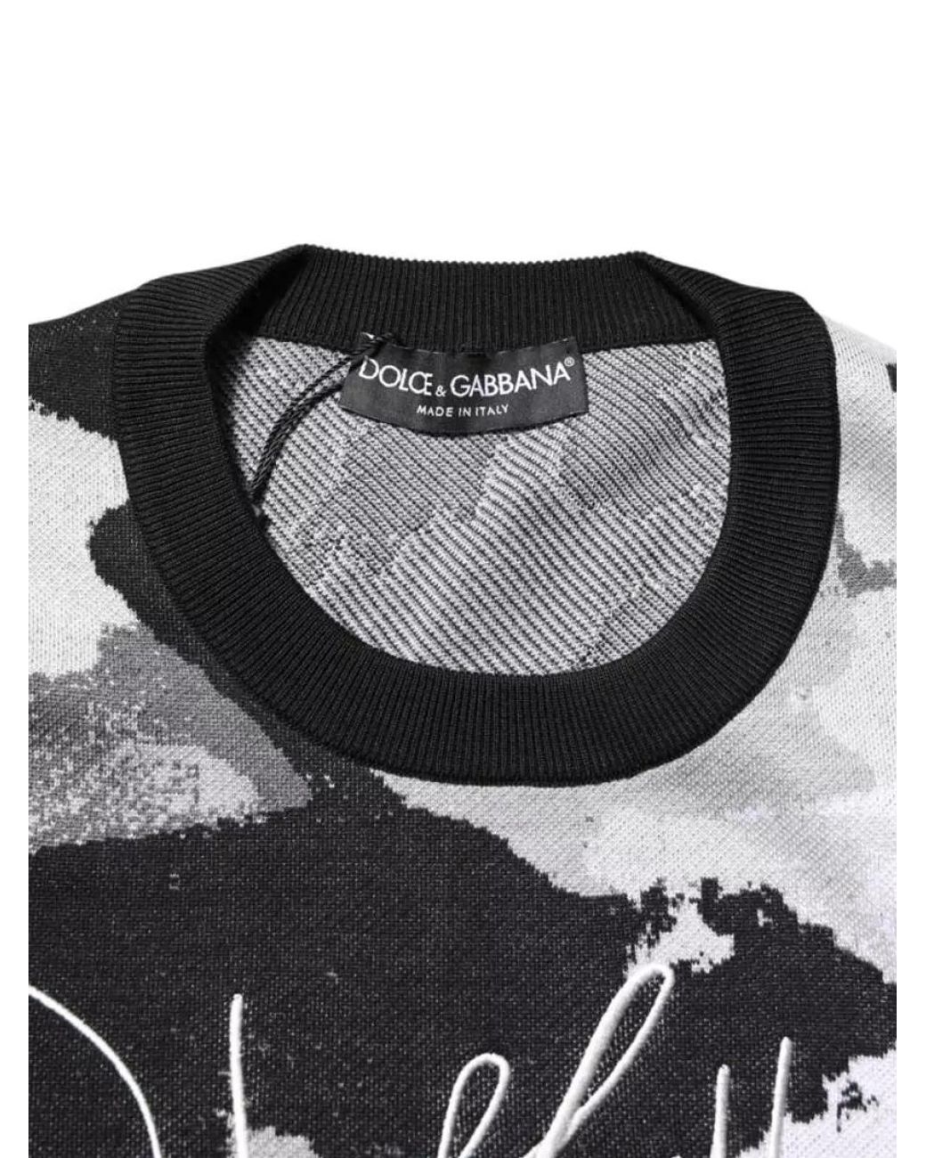 Dolce & Gabbana Gray Silk Camouflage Long-Sleeve T-Shirt for men