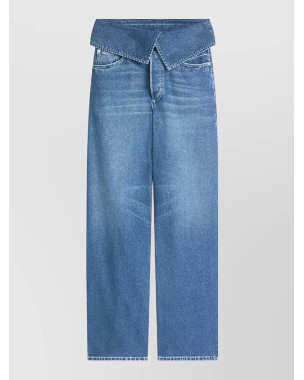 Dries Van Noten Blue Denim Folded-Waist Wide-Leg Jeans