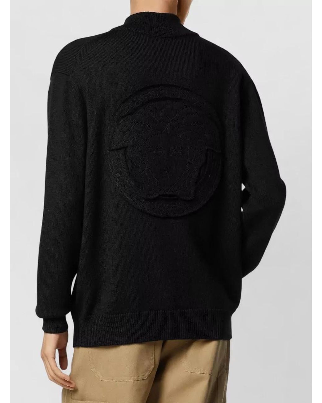 Versace Black Ribbed Half-Zip Knit Sweater for men