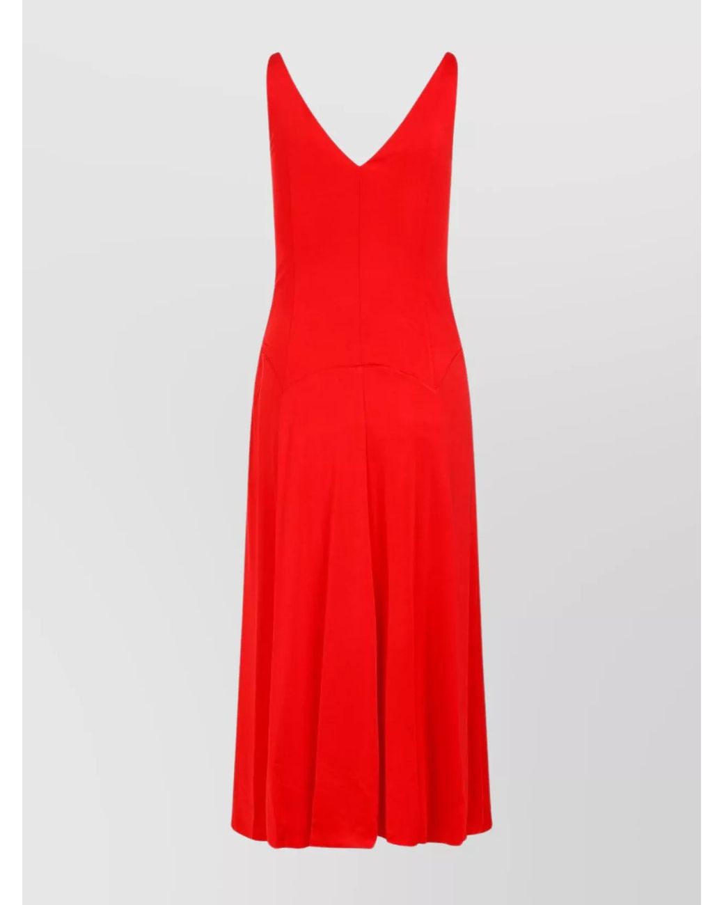 Lanvin Red Sleeveless V-Neck Midi Dress