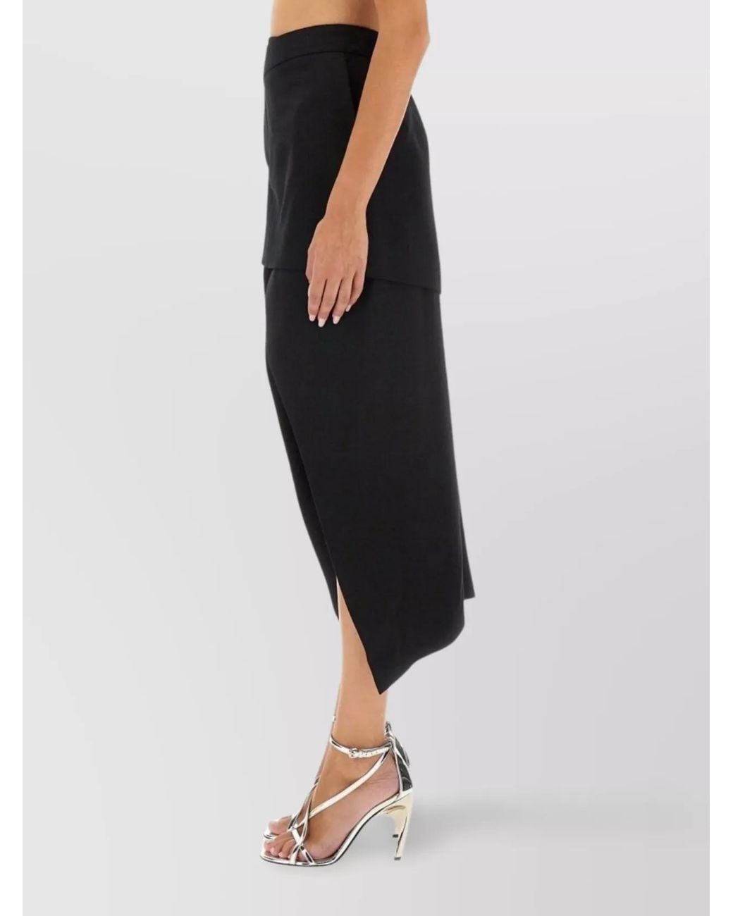 McQueen Black Wool Asymmetric Skirt