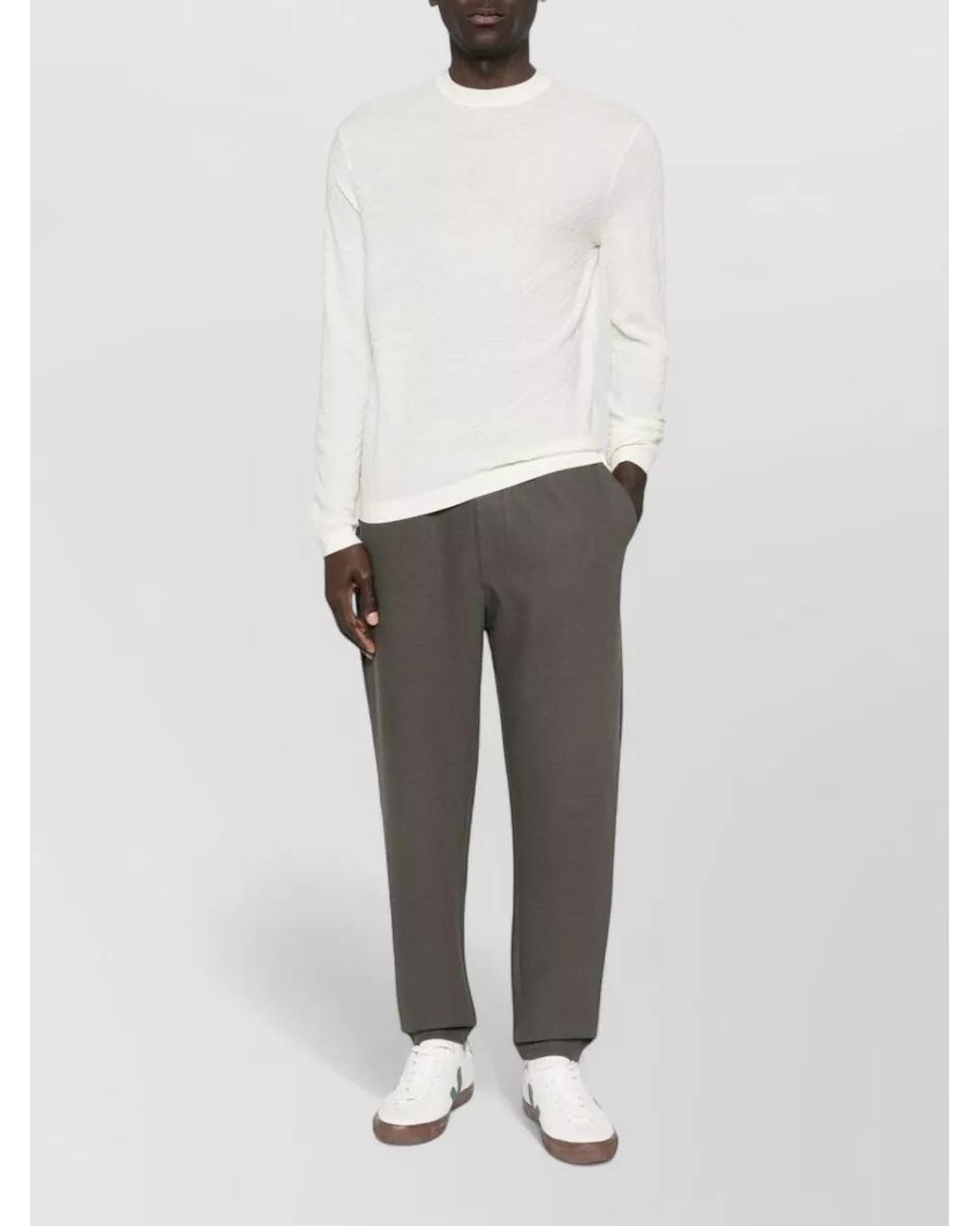 Emporio Armani Natural Virgin Wool Textured Knit Crewneck Sweater for men