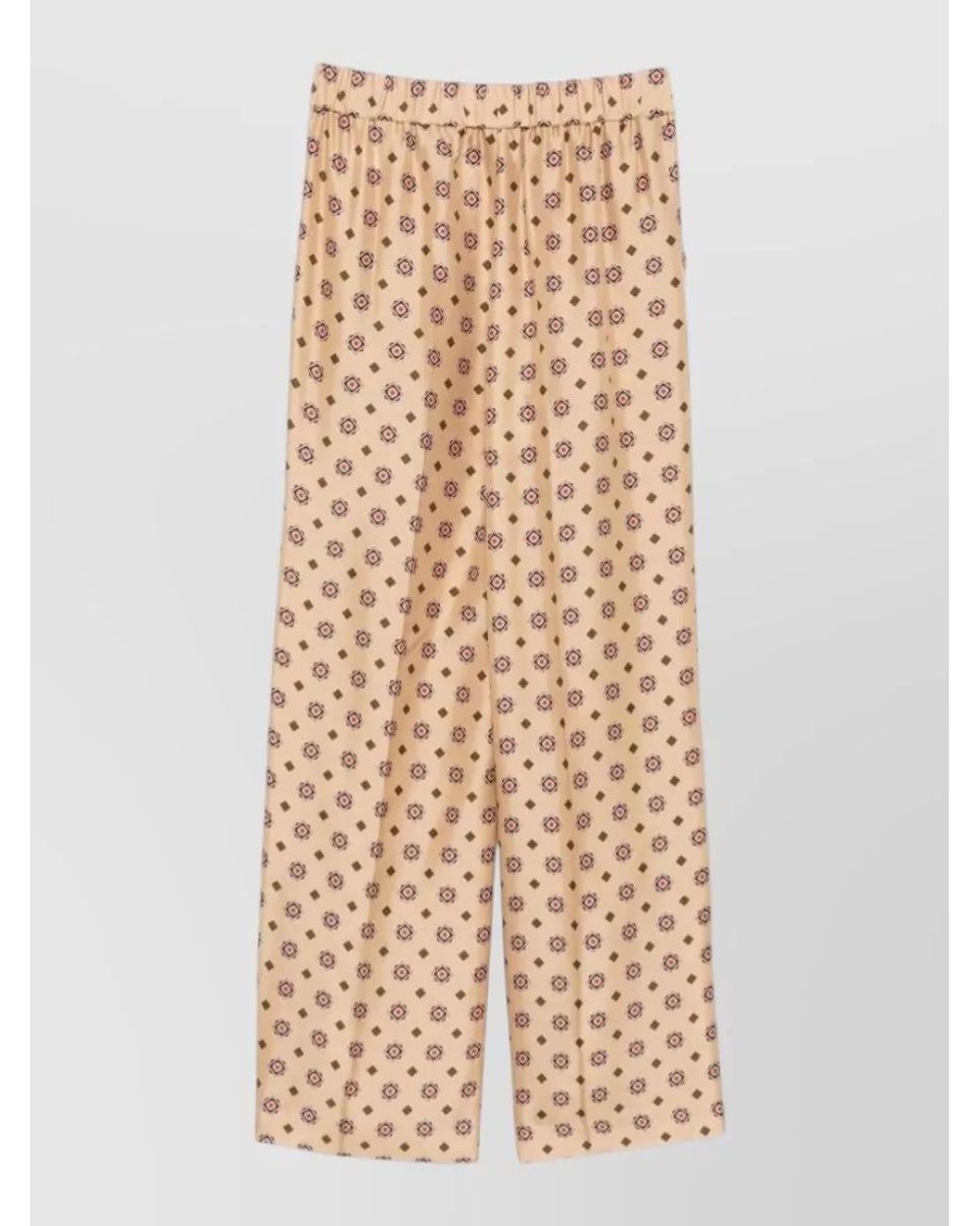 Alberto Biani Natural Silk Printed Wide-Leg Trousers