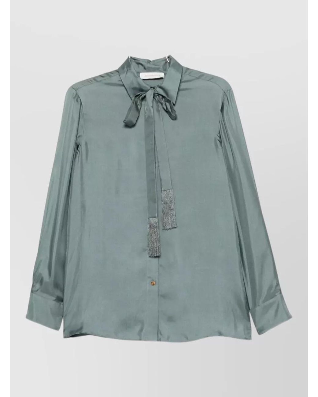 Zimmermann Blue Silk Pussy-Bow Long-Sleeve Shirt