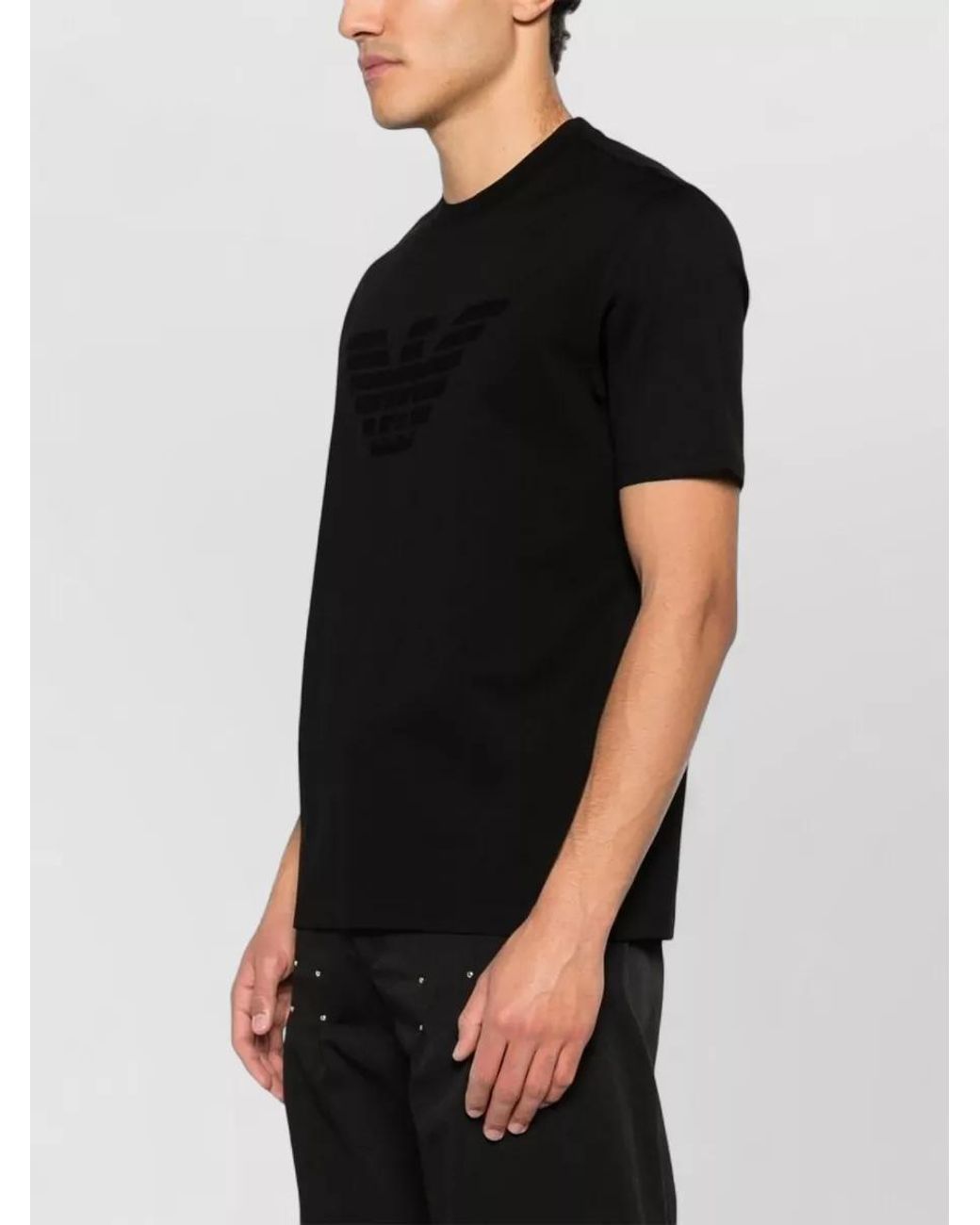 Emporio Armani Black Logo Cotton Crew Neck T-Shirt for men
