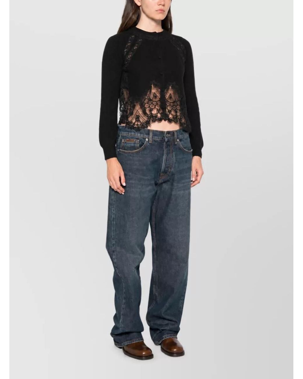 Ermanno Scervino Black Cashmere Cropped Lace Cardigan
