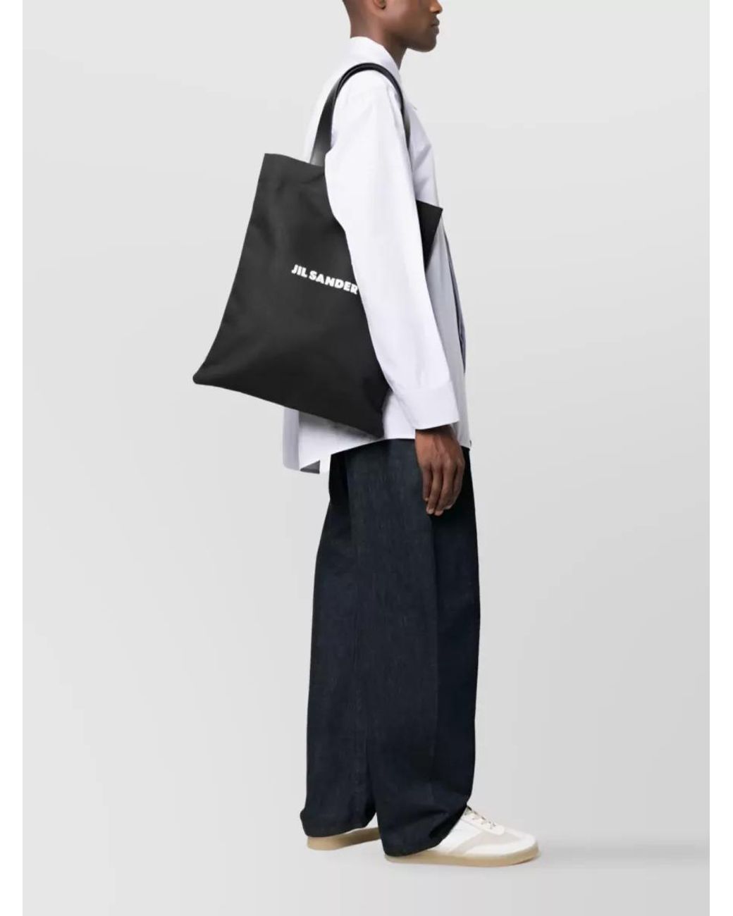 Jil Sander Black Linen Blend Medium Logo-Print Tote Bag for men