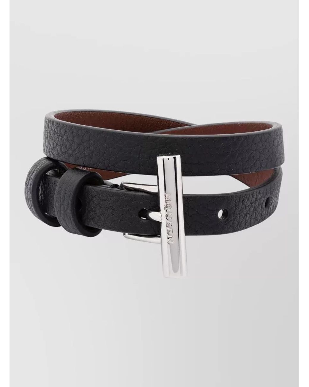McQueen Black Leather Cross-Bar Bracelet for men