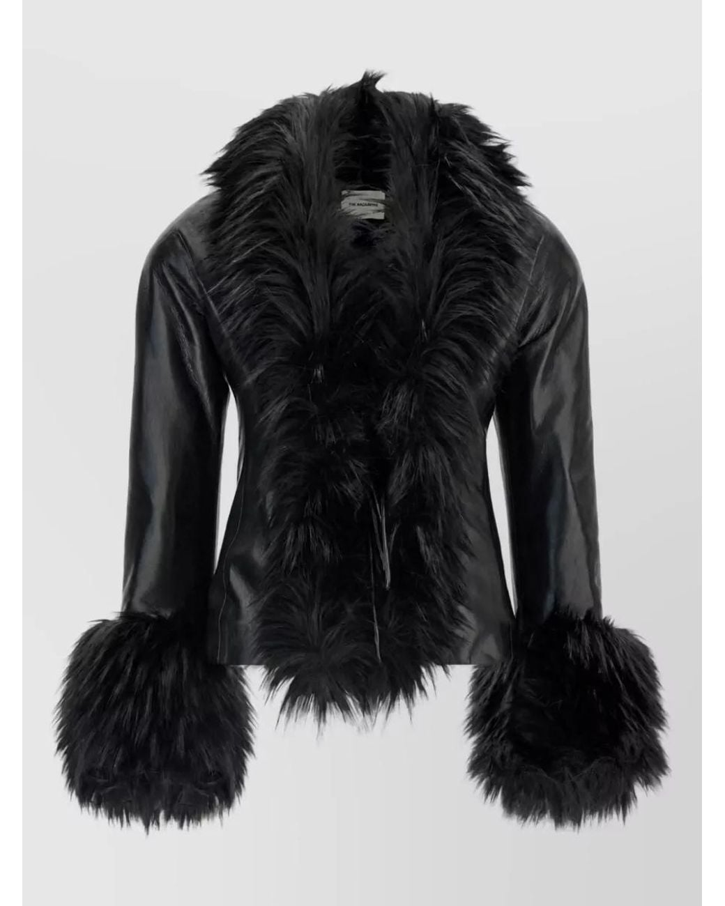 ANDAMANE Black Faux Fur Trim Leather-Effect Fitted Jacket