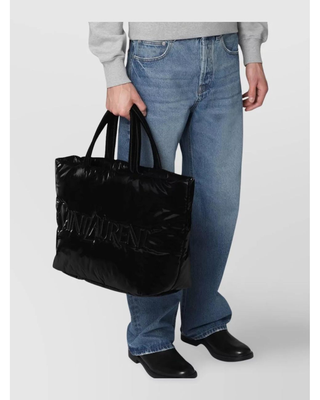 Saint Laurent Black Quilted Leather Tote Bag for men