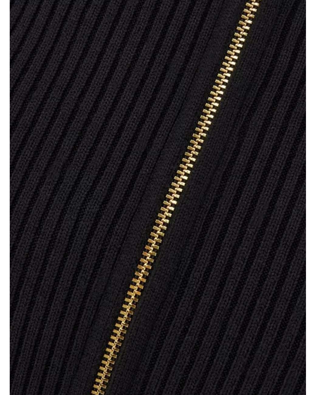Patou Black Ribbed Merino Wool Midi Pencil Skirt