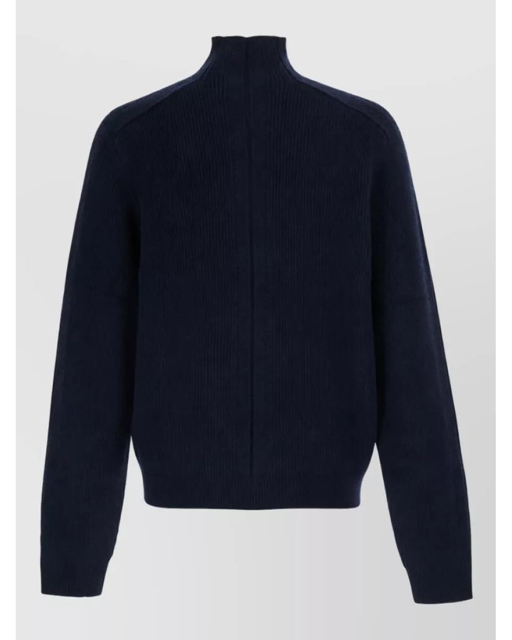 Emporio Armani Blue Ribbed Knit High Neck Wool Zip Jacket for men