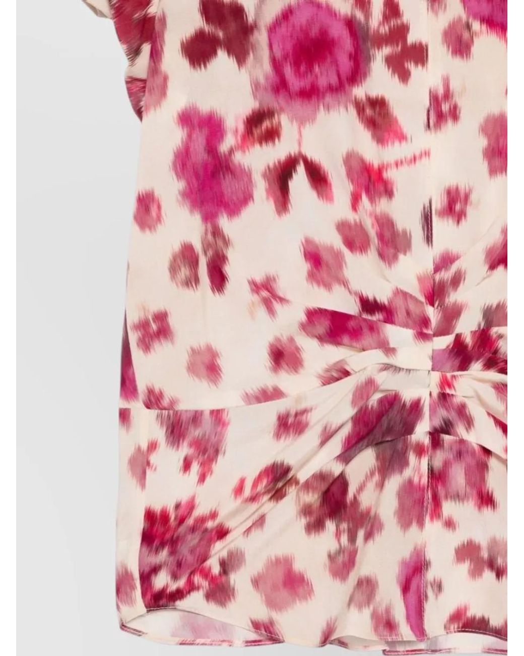 Isabel Marant Pink Silk Floral Print Knotted Short Sleeve Top