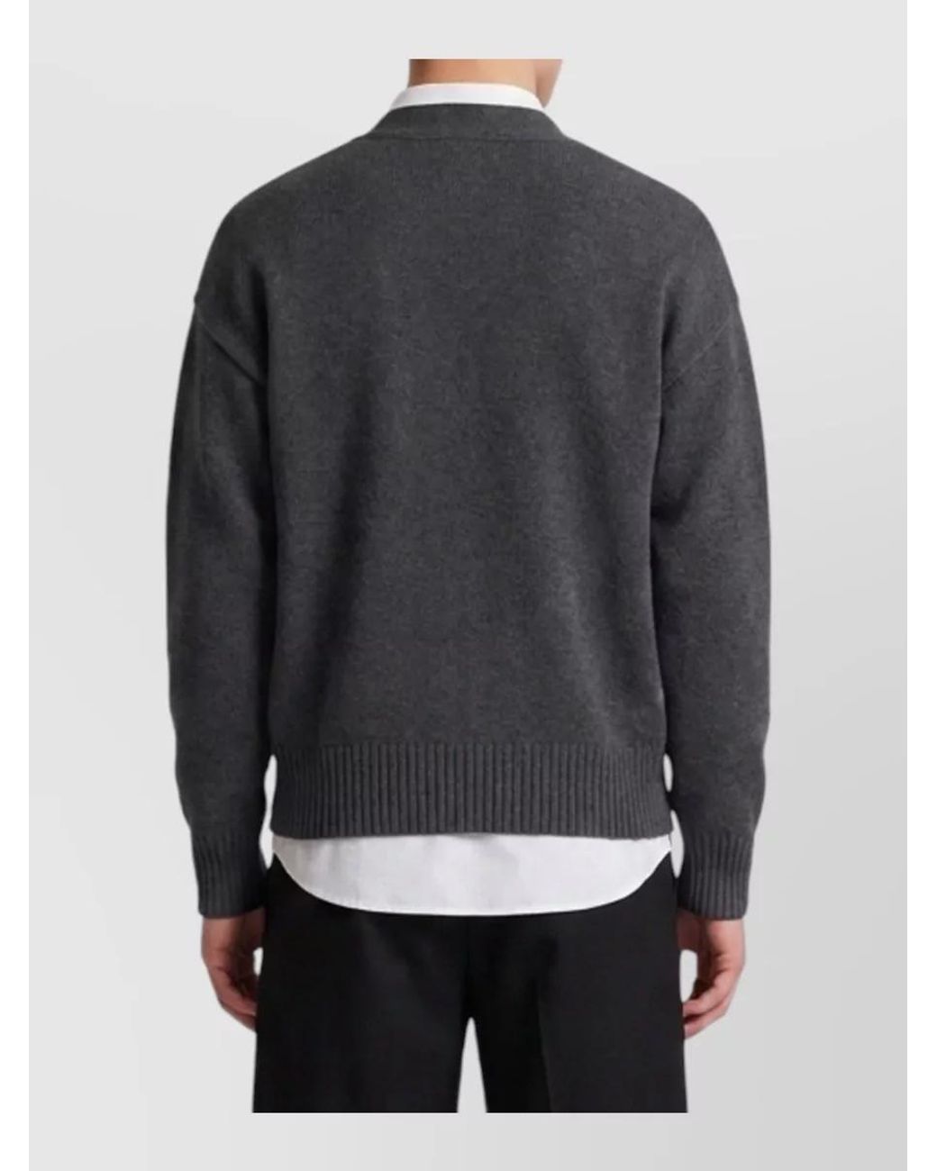 AMI Gray Wool V-Neck Ribbed Cardigan for men
