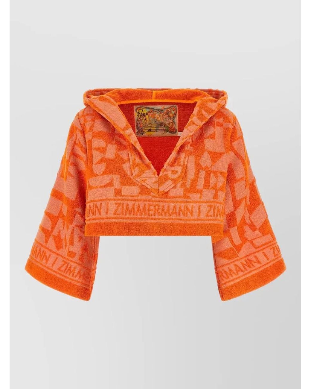 Zimmermann Orange Cropped Jacquard Terry Hooded Top