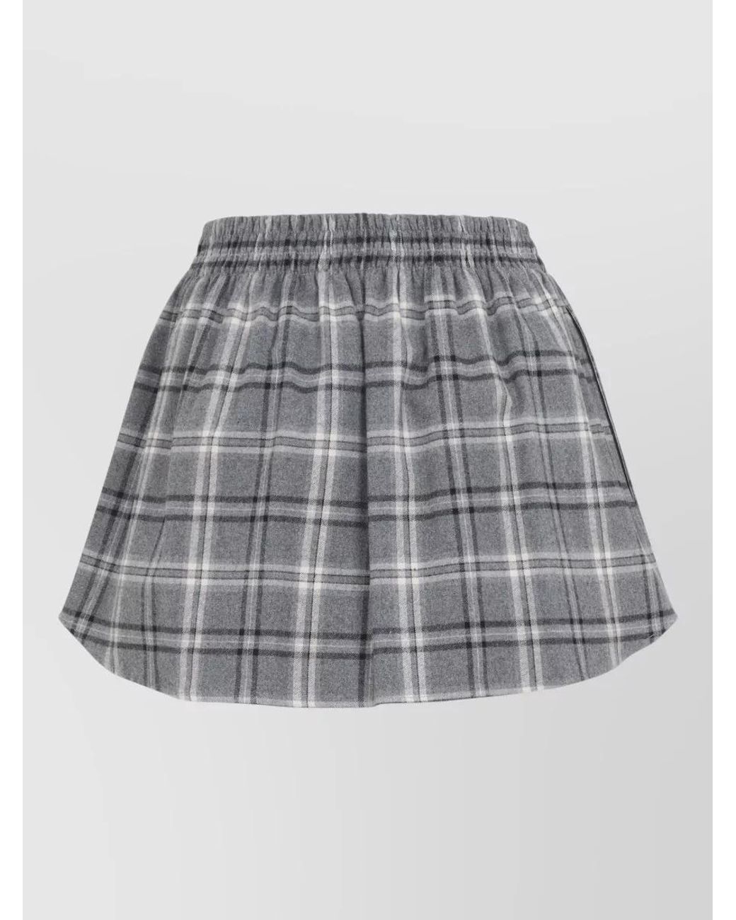 Miu Miu Gray Cotton Check Pleated Mini Skirt