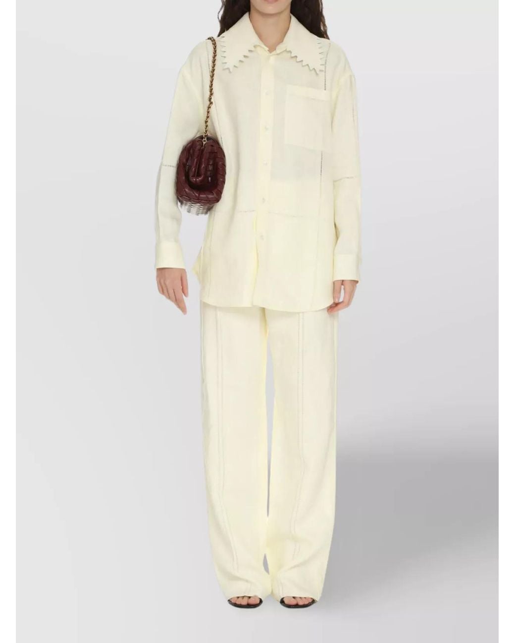 Bottega Veneta White Linen Wide-Leg Trousers