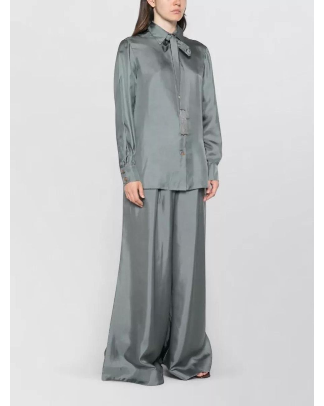 Zimmermann Blue Silk Pussy-Bow Long-Sleeve Shirt