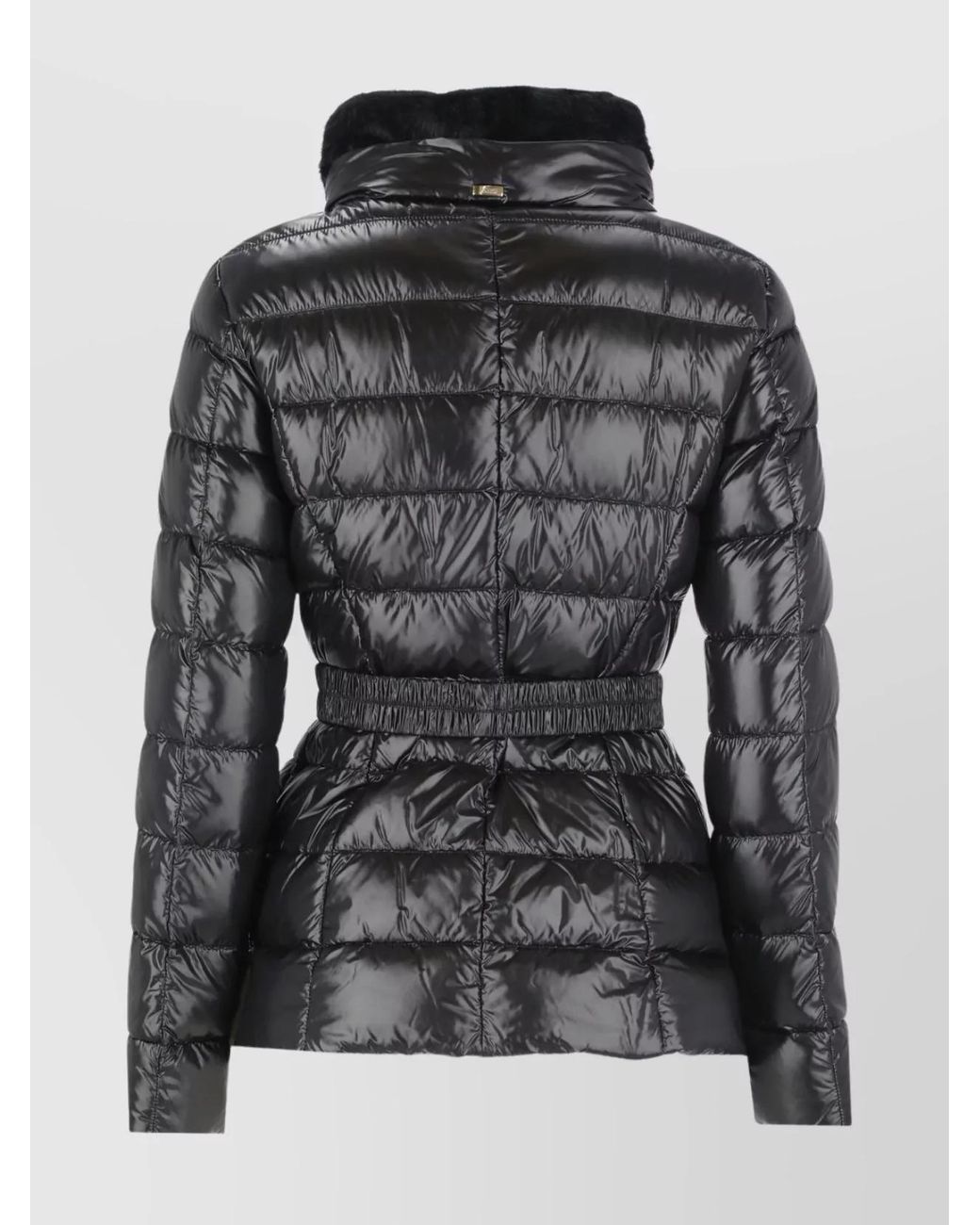 Herno Black Down Quilted Faux Fur Trim Belted Puffer Jacket