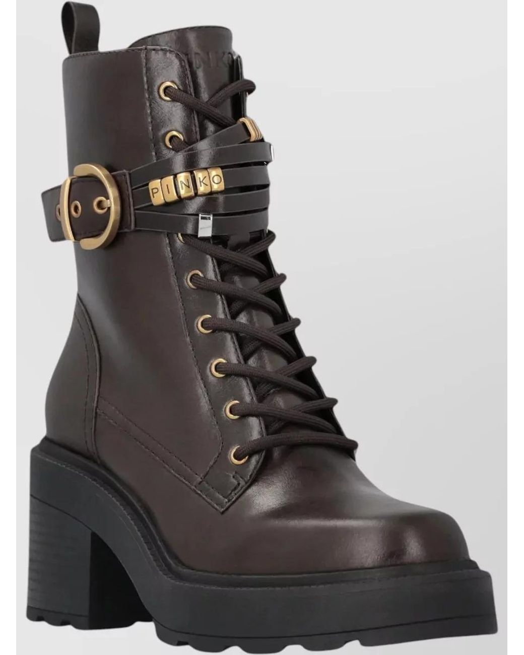 Pinko Black Calf Leather Lace-Up Ankle Boots