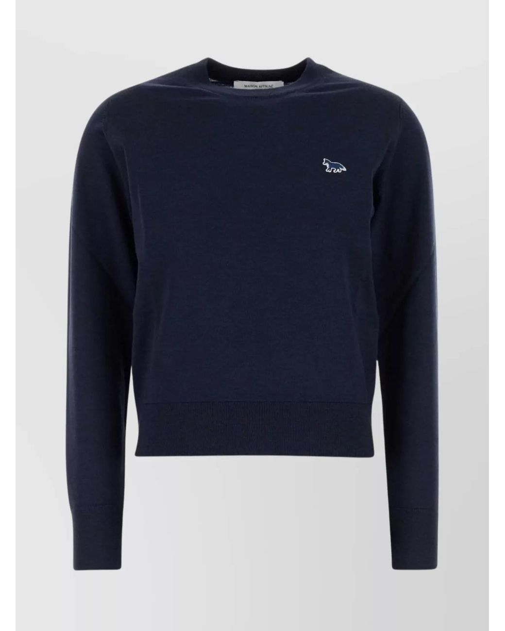 Maison Kitsuné Blue Merino Wool Mélange Ribbed-Knit Crew-Neck Jumper