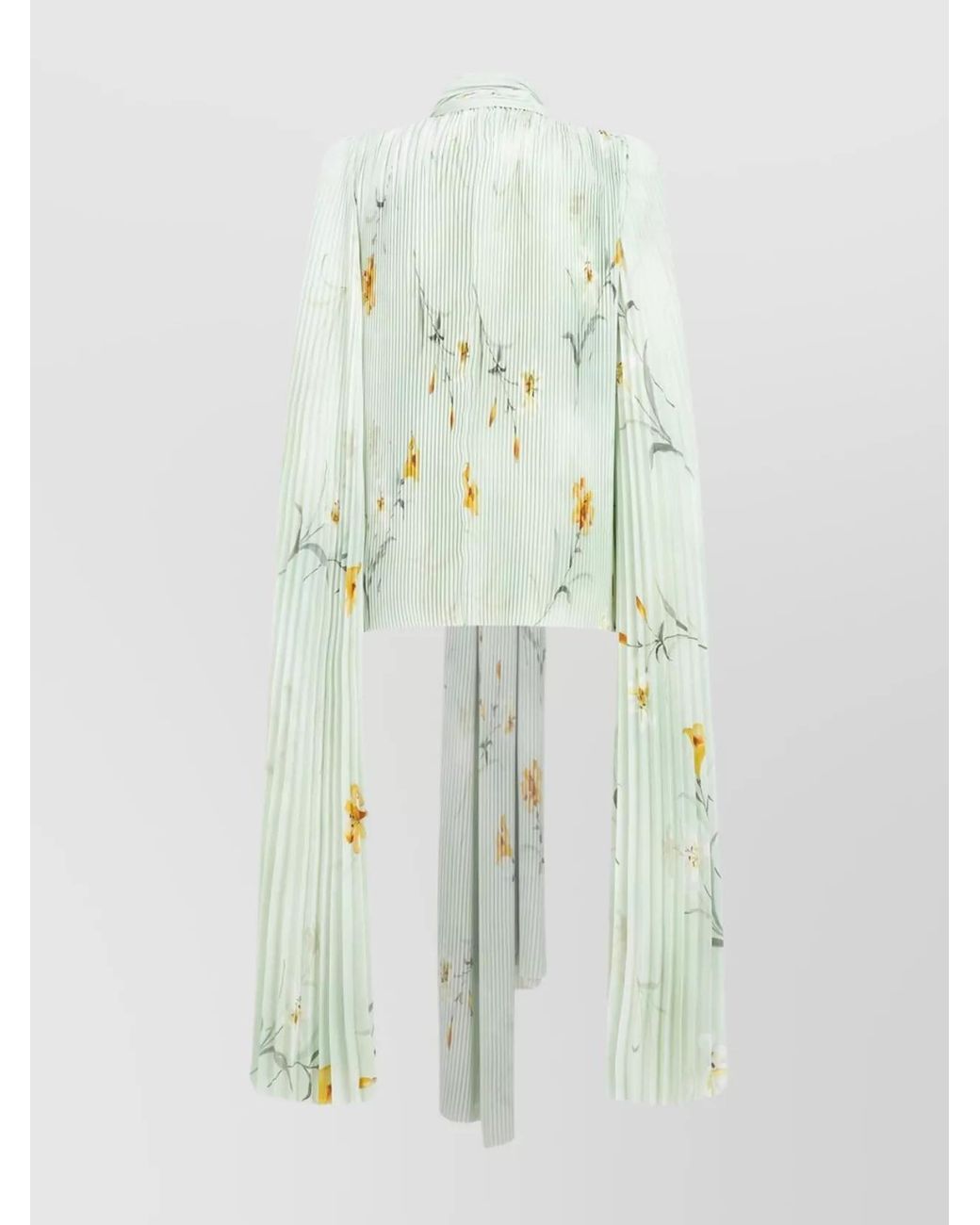 Balenciaga Green Floral-Print Pleated Asymmetric Blouse