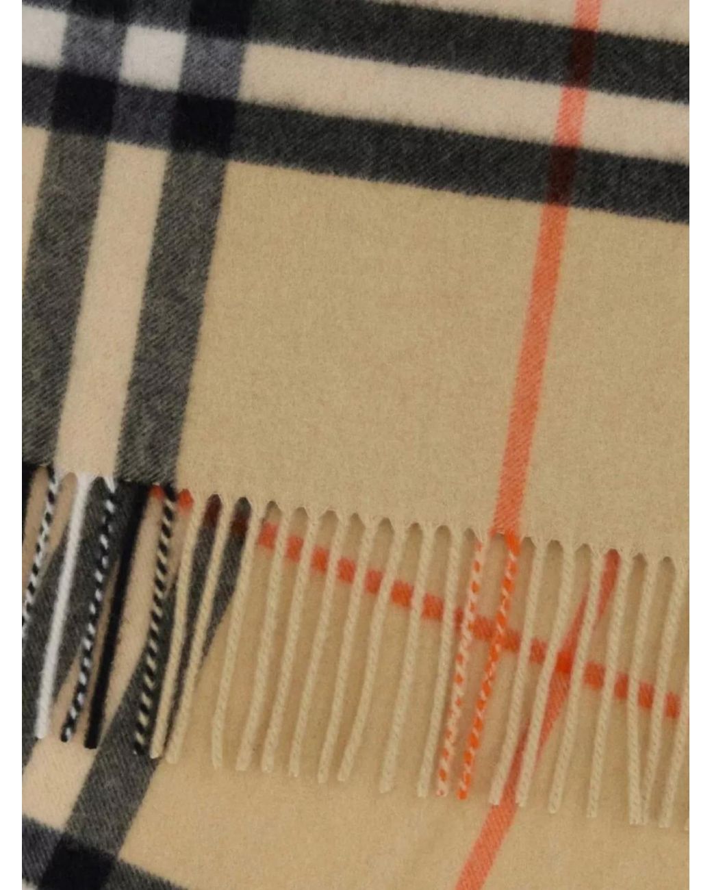 Burberry Natural Cashmere Checked Fringed Scarf