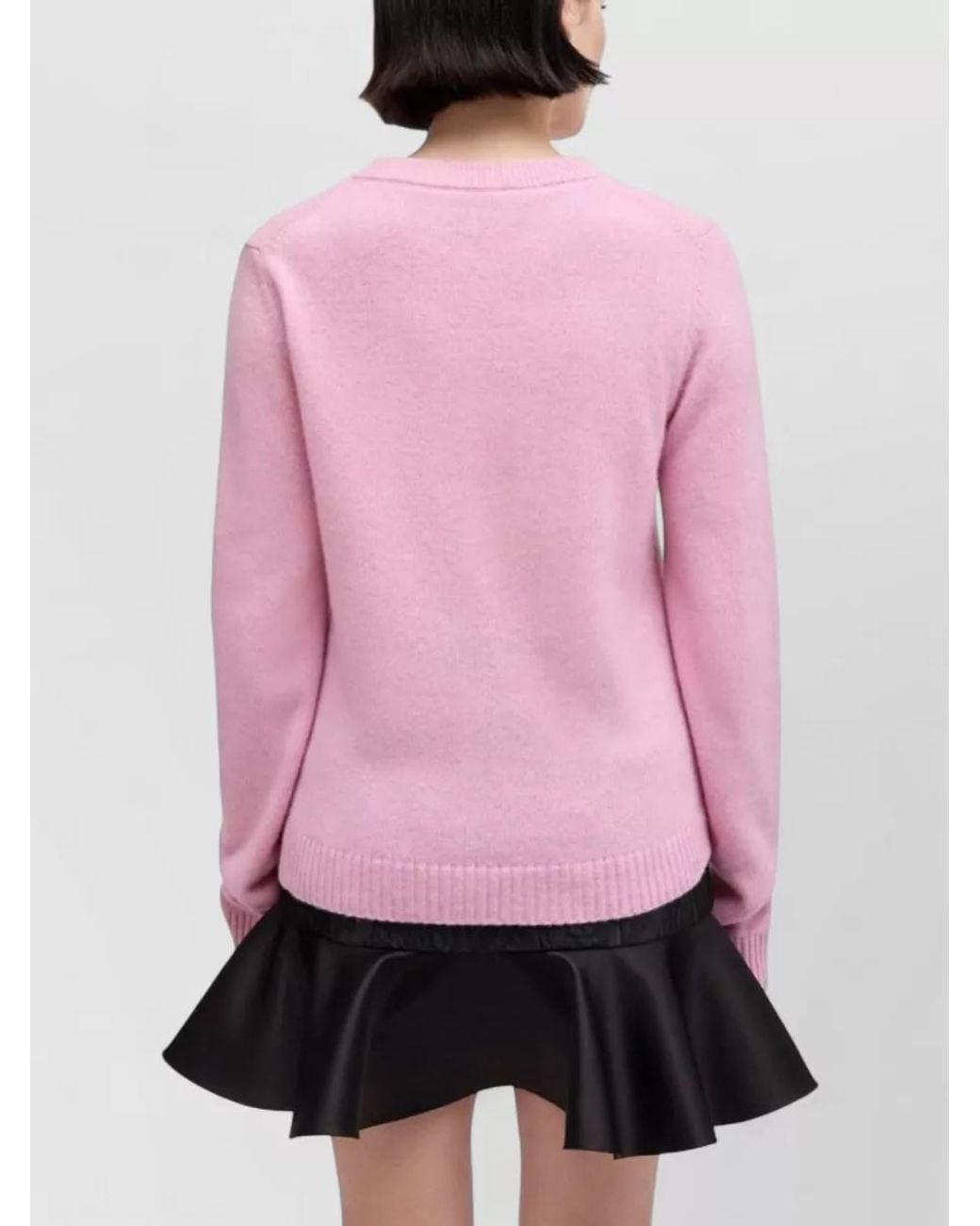 Ganni Pink Graphic Wool Crewneck Sweater