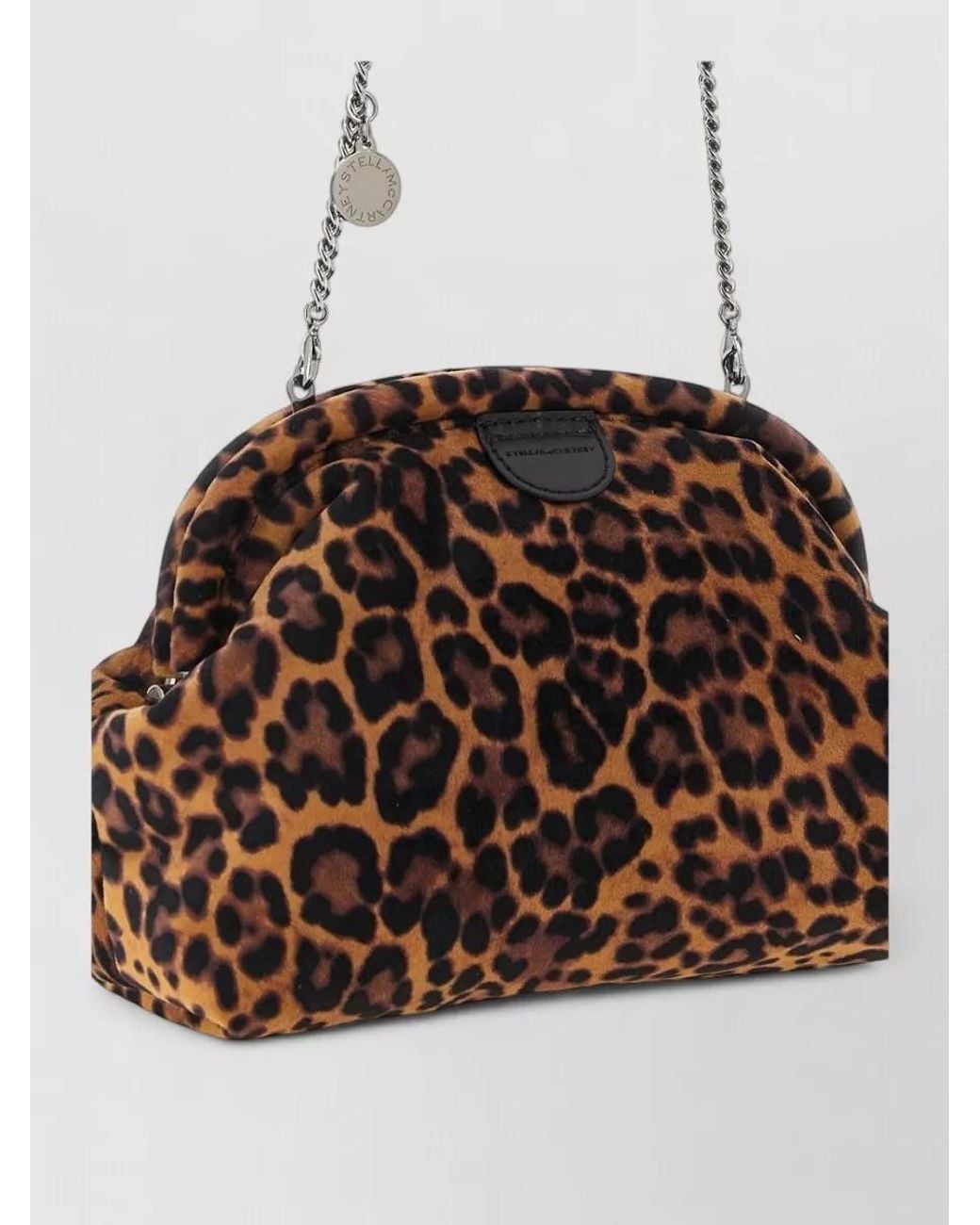 Stella McCartney Brown Falabella Soft Velvet Leopard-Print Clutch Bag