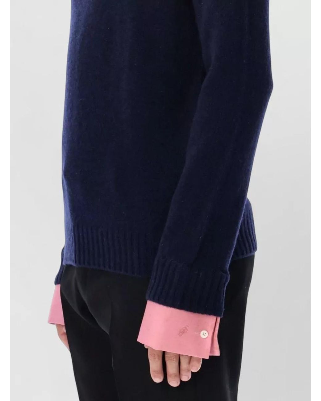 Prada Blue Wool Ribbed Crewneck Sweater for men