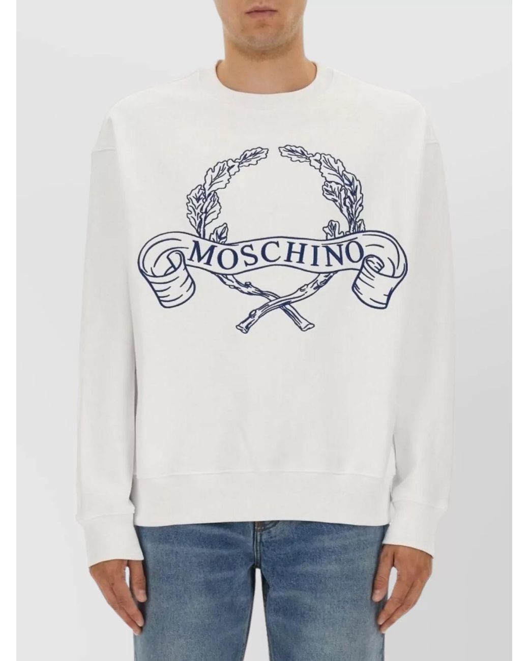 Moschino Gray Cotton Logo-Embroidered Sweatshirt for men