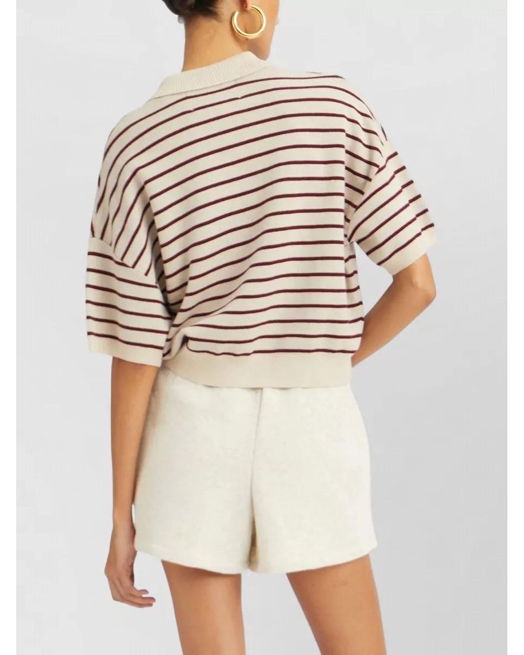 ROTATE BIRGER CHRISTENSEN Natural Striped Knit Polo Top