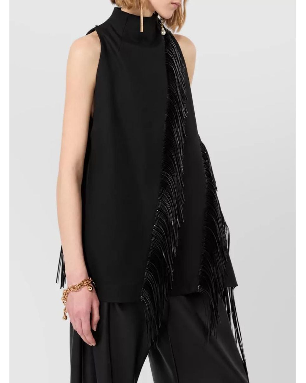 Sportmax Black Fringed Asymmetric Sleeveless Top