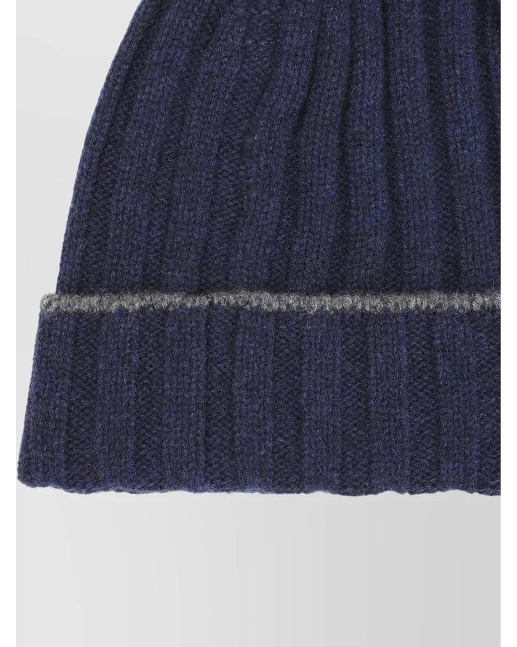 Brunello Cucinelli Blue Ribbed Cashmere Beanie for men