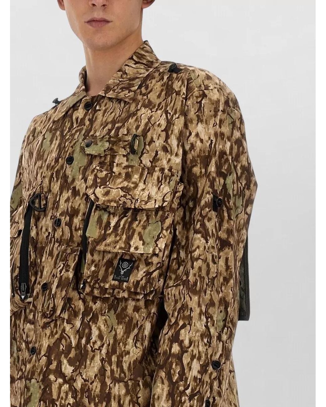 South2 West8 Multicolor Camouflage-Print Oversized Military Jacket for men