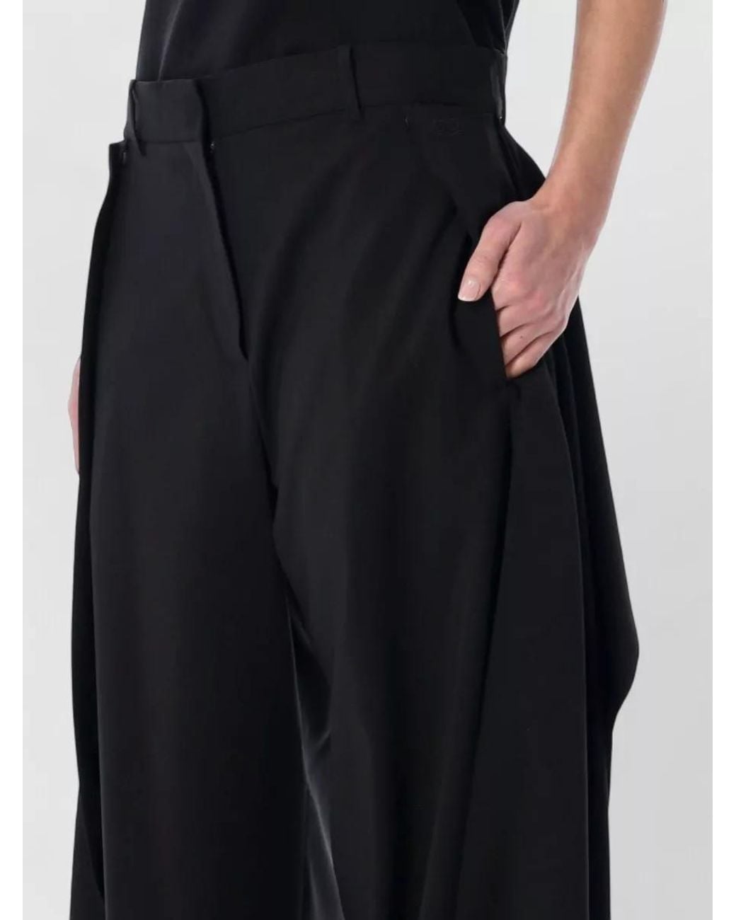 Loewe Black Wool Mid-Rise Wide-Leg Trousers