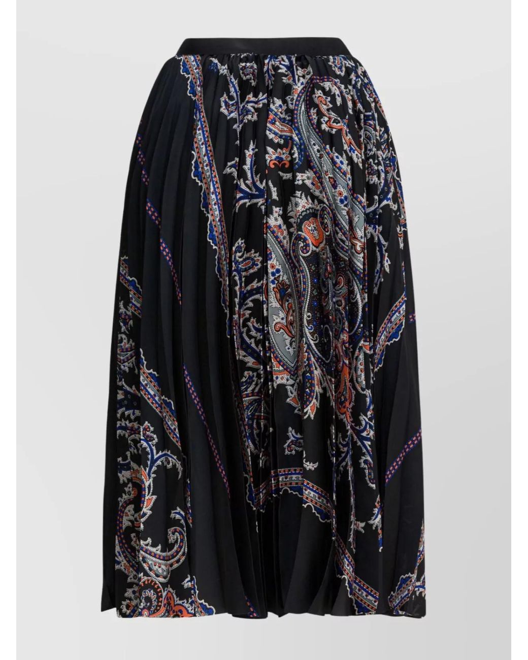 Sacai Black Paisley Print Pleated Skirt