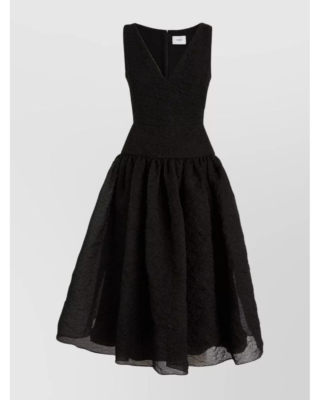 Erdem Black Organza V-Neck Sleeveless Midi Dress