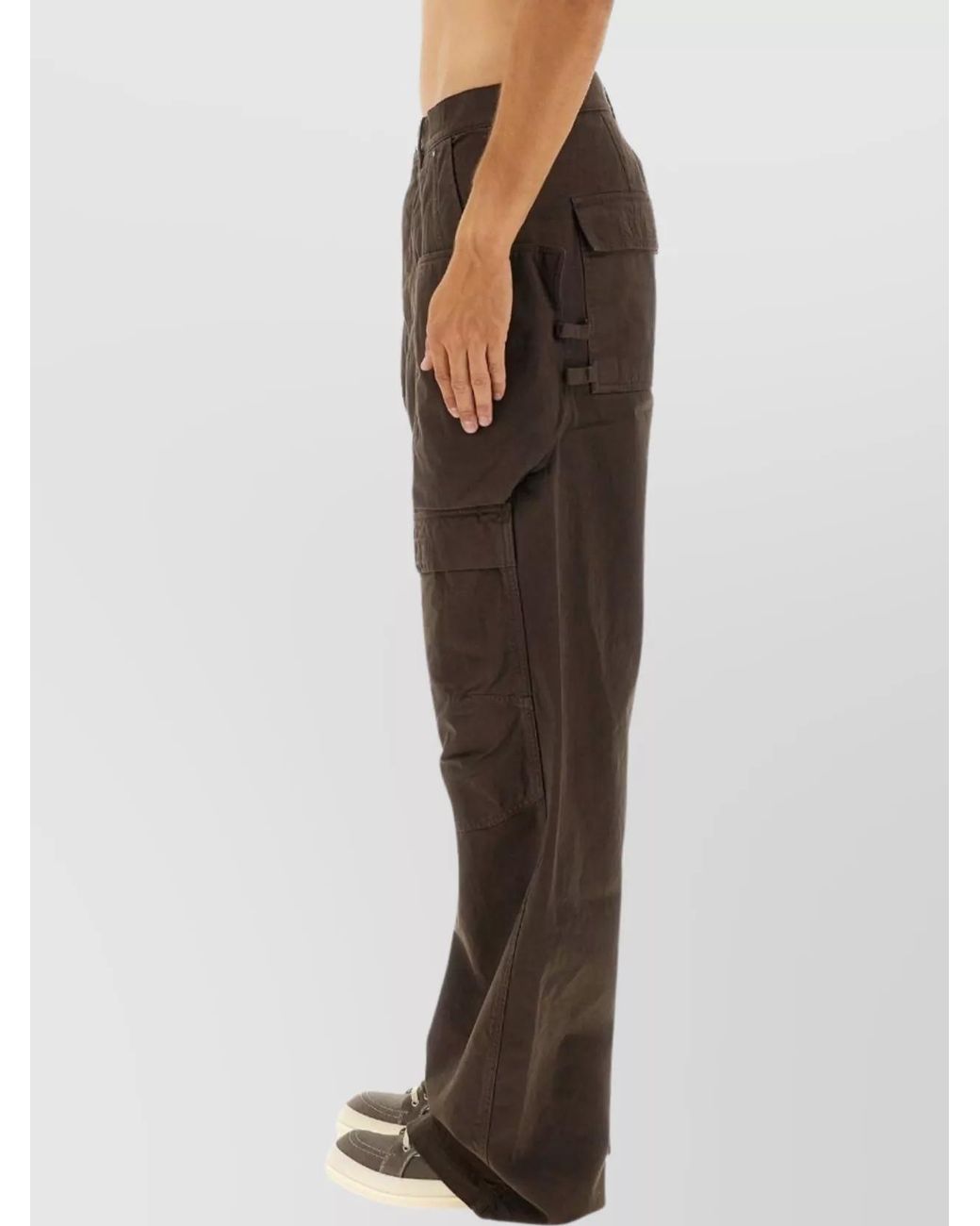 Rick Owens Brown Cotton High-Rise Wide-Leg Cargo Trousers for men