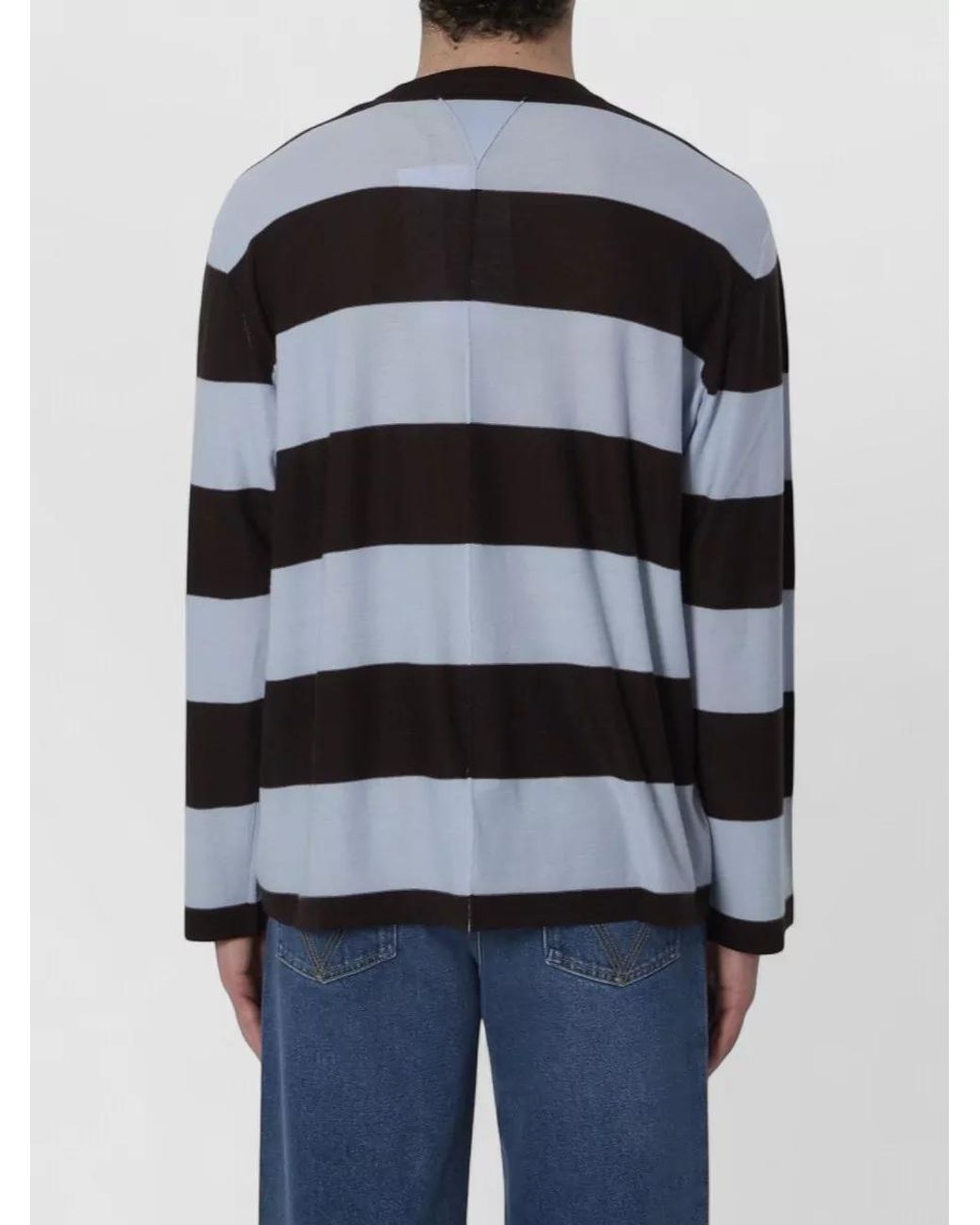 Bottega Veneta Blue Striped Ribbed Oversized Cashmere Sweater for men