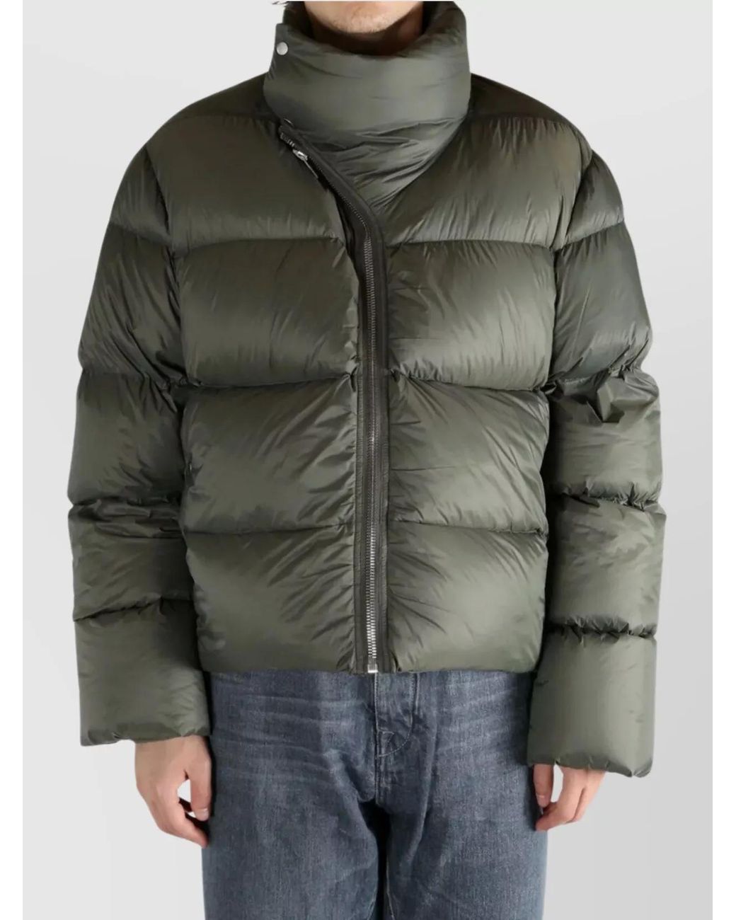 Rick Owens Green Down Quilted Long Jacket for men