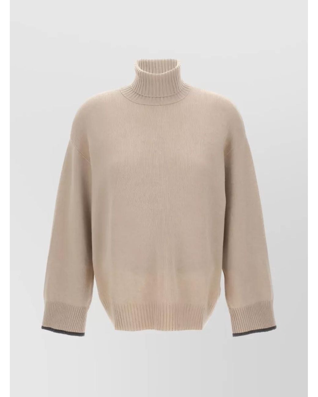 Brunello Cucinelli Natural Fine-Knit Cashmere Striped Turtleneck Sweater