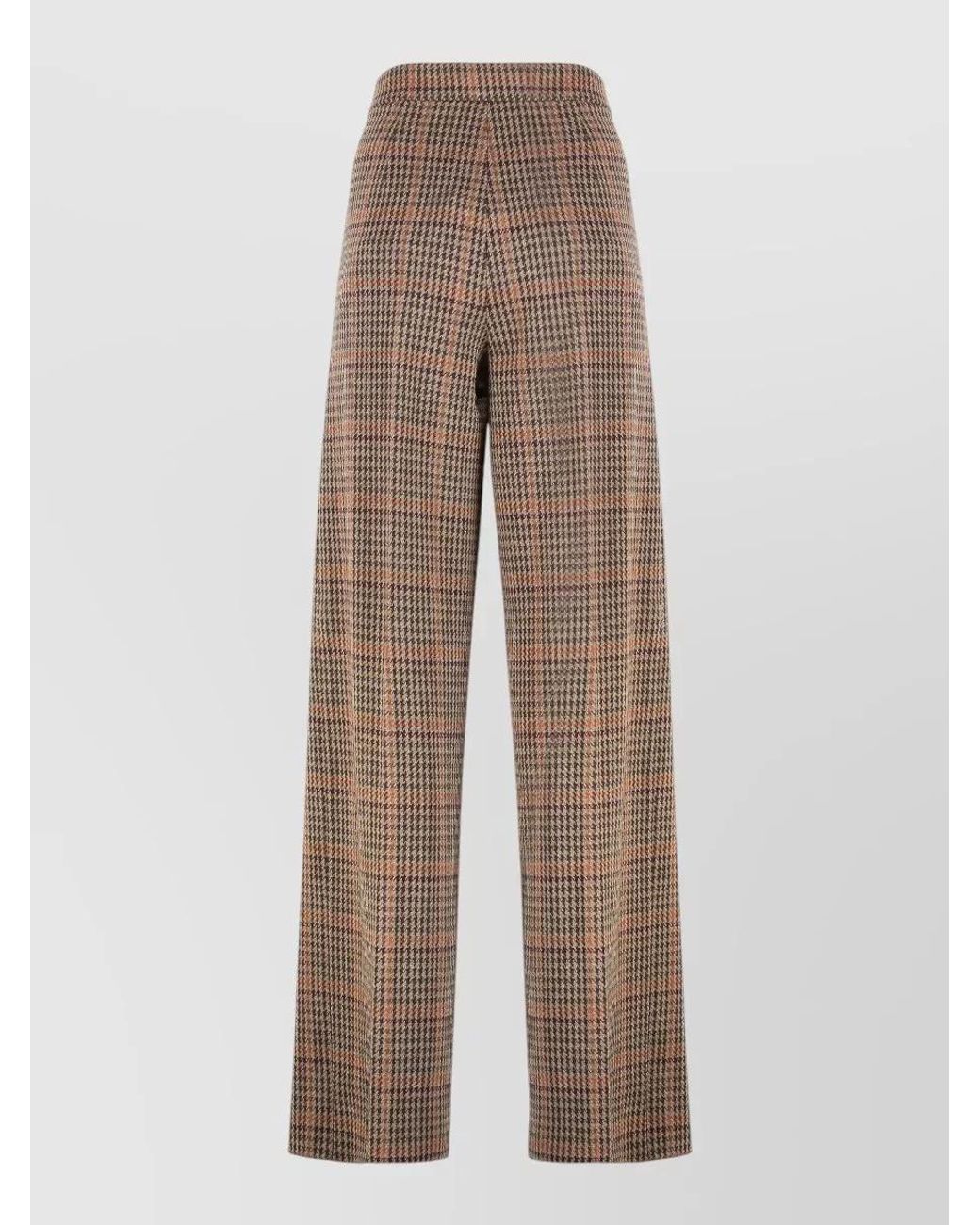 Max Mara Brown Prince Of Wales High-Rise Wide-Leg Trousers