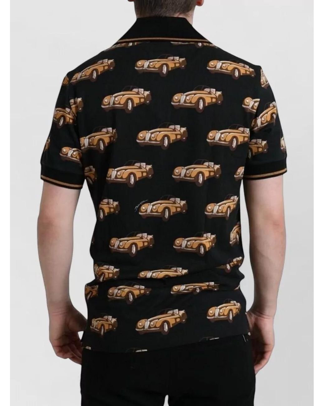Dolce & Gabbana Black Cotton Car Print Short-Sleeve Polo Shirt for men