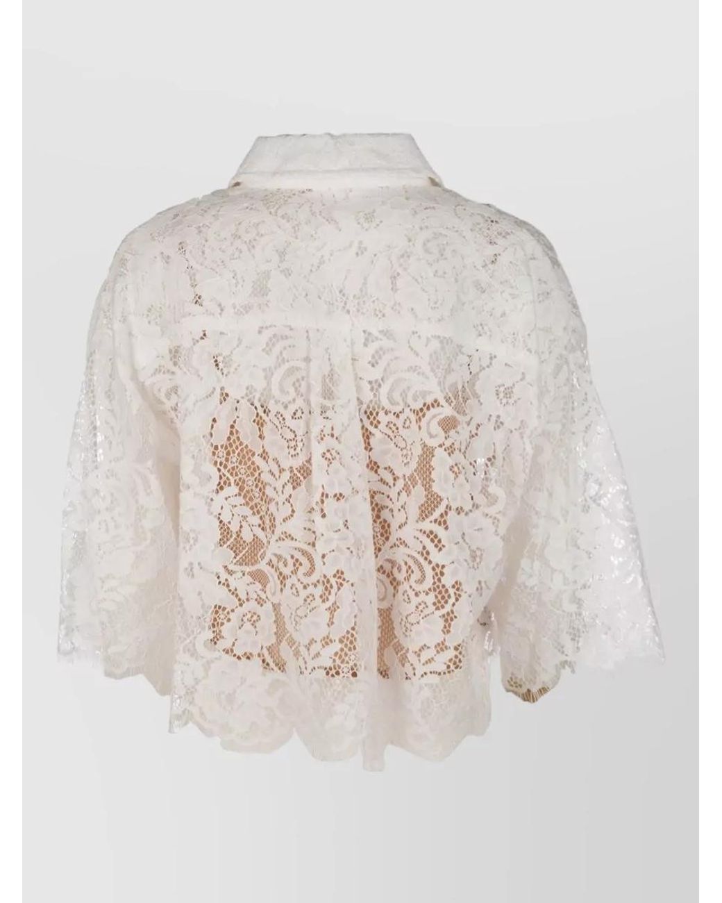Michael Kors Natural Short Sleeve Lace Sheer Collared Shirt