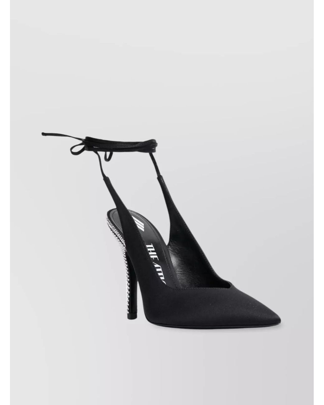 The Attico Black Crystal-Embellished Satin Slingback Pumps