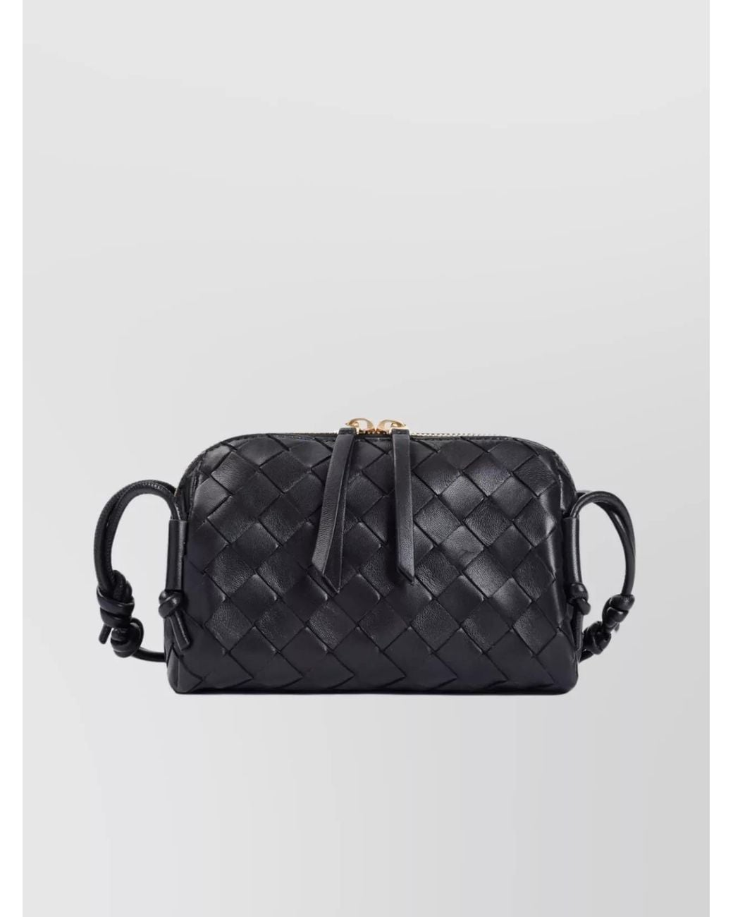 Bottega Veneta Black Leather Intrecciato Crossbody Bag