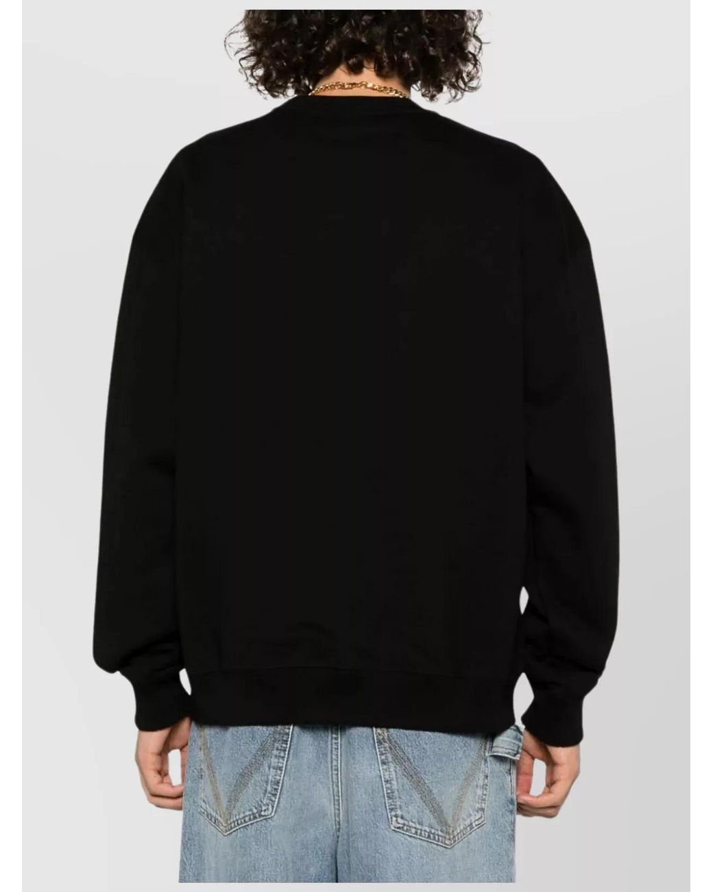 Versace Black Cotton Regular-Fit Graphic-Print Logo-Print Crewneck Sweatshirt for men