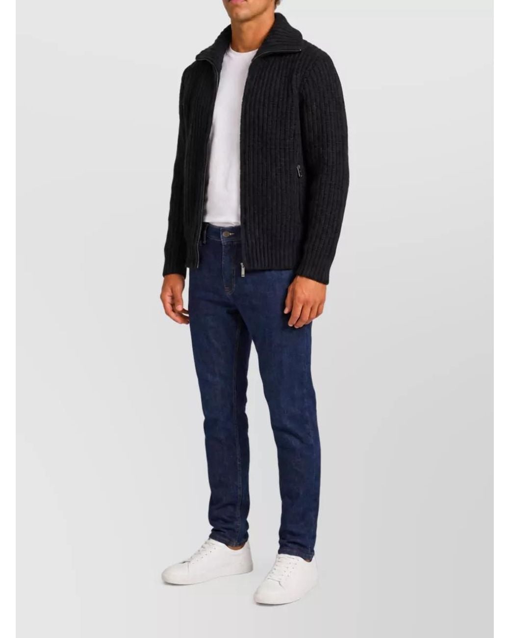 Roberto Collina Black Wool Ribbed Zip Lightweight Jacket for men